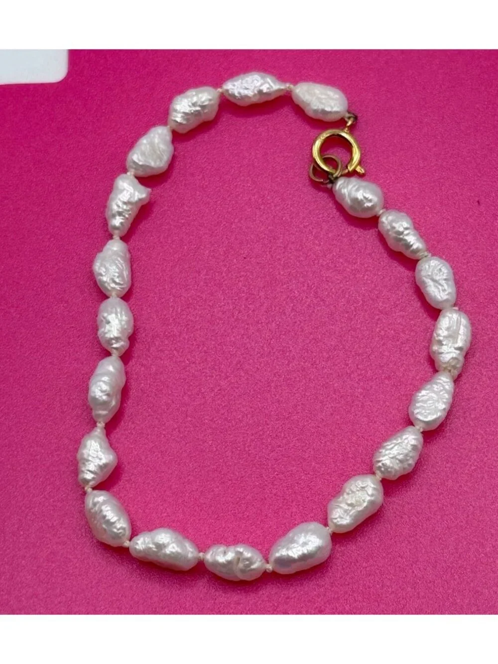 Boho Baroque Freshwater Pearl Nugget Link Bracelet Gold Tone Spring Ring Clasp